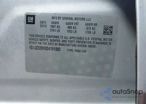 2013 Chevrolet Sonic Lt from USA, damaged, VIN 1G1JC5SH0D4191082